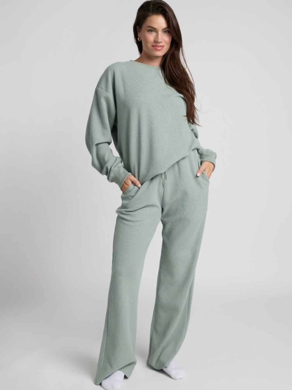 Comfrt Sage Green Waffle Lounge Set